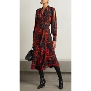 Proenza Schouler Printed Spiral Crepe De Chine Midi Wrap Dress Womens Size 2 New